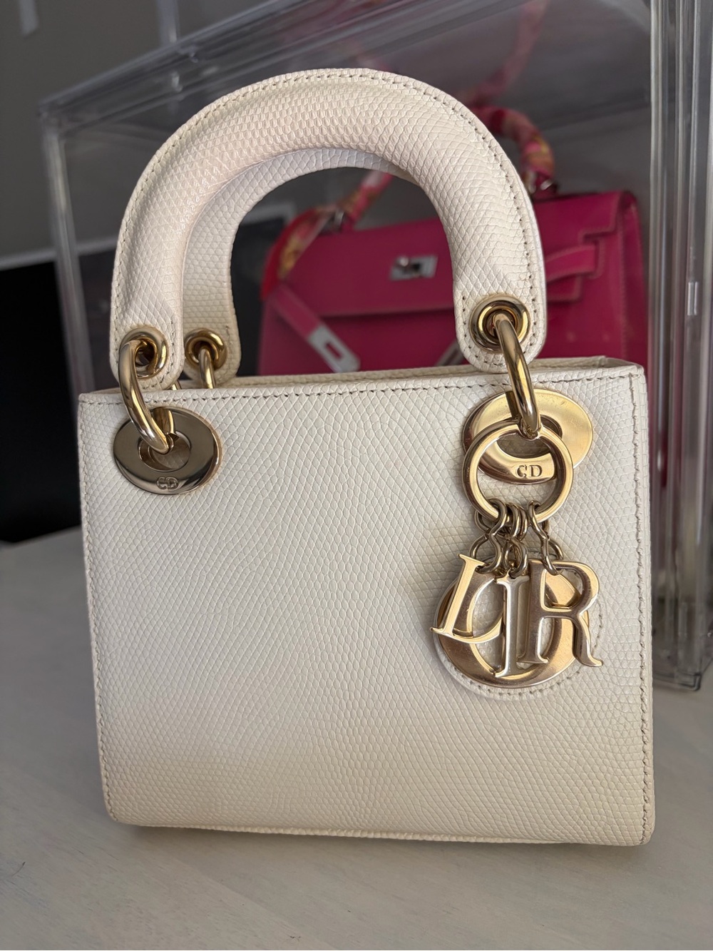 Dior Cream Leather Mini Tote with Gold Hardware